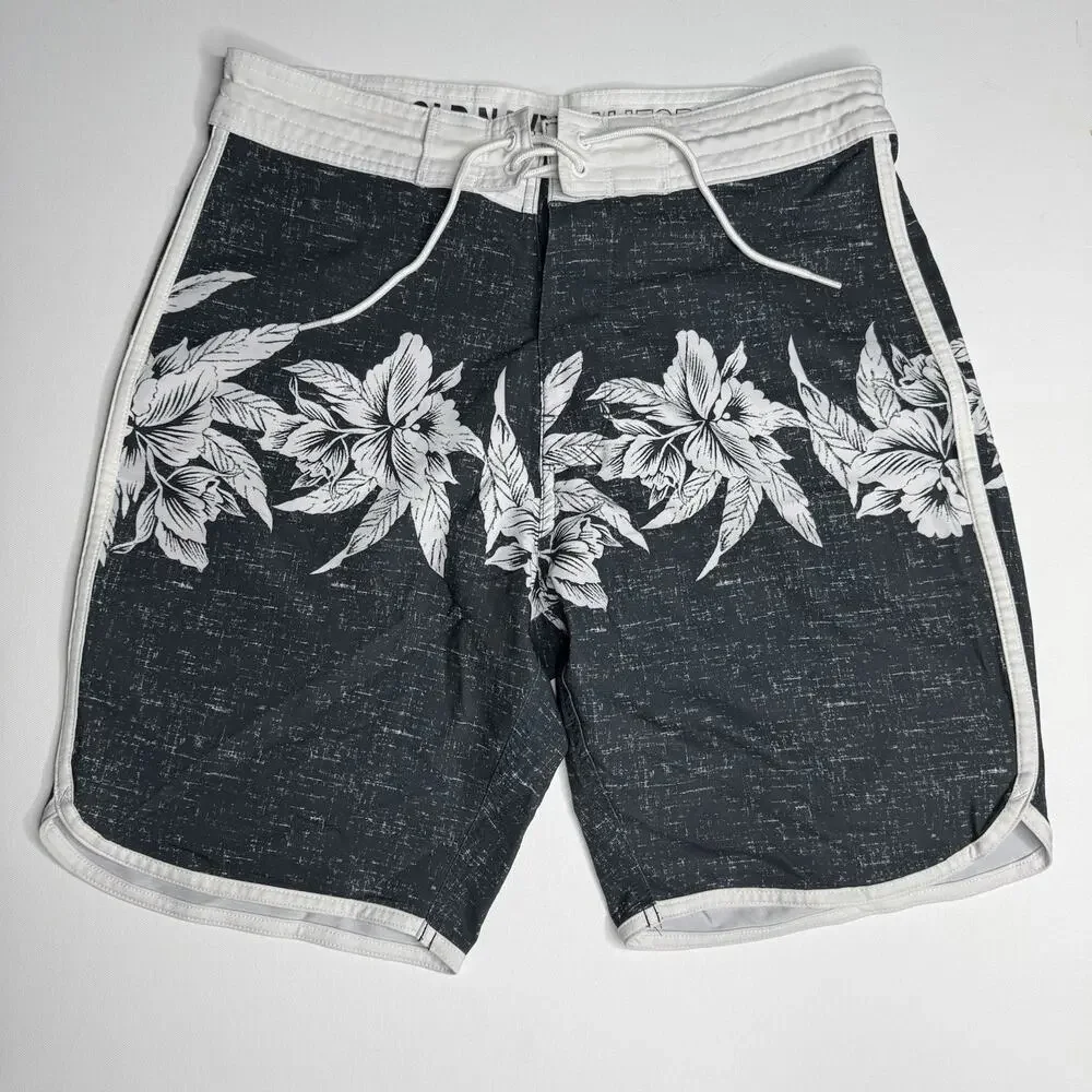 Old Navy California Floral Board Shorts Men’s Size 30 Black White Swim Trunks